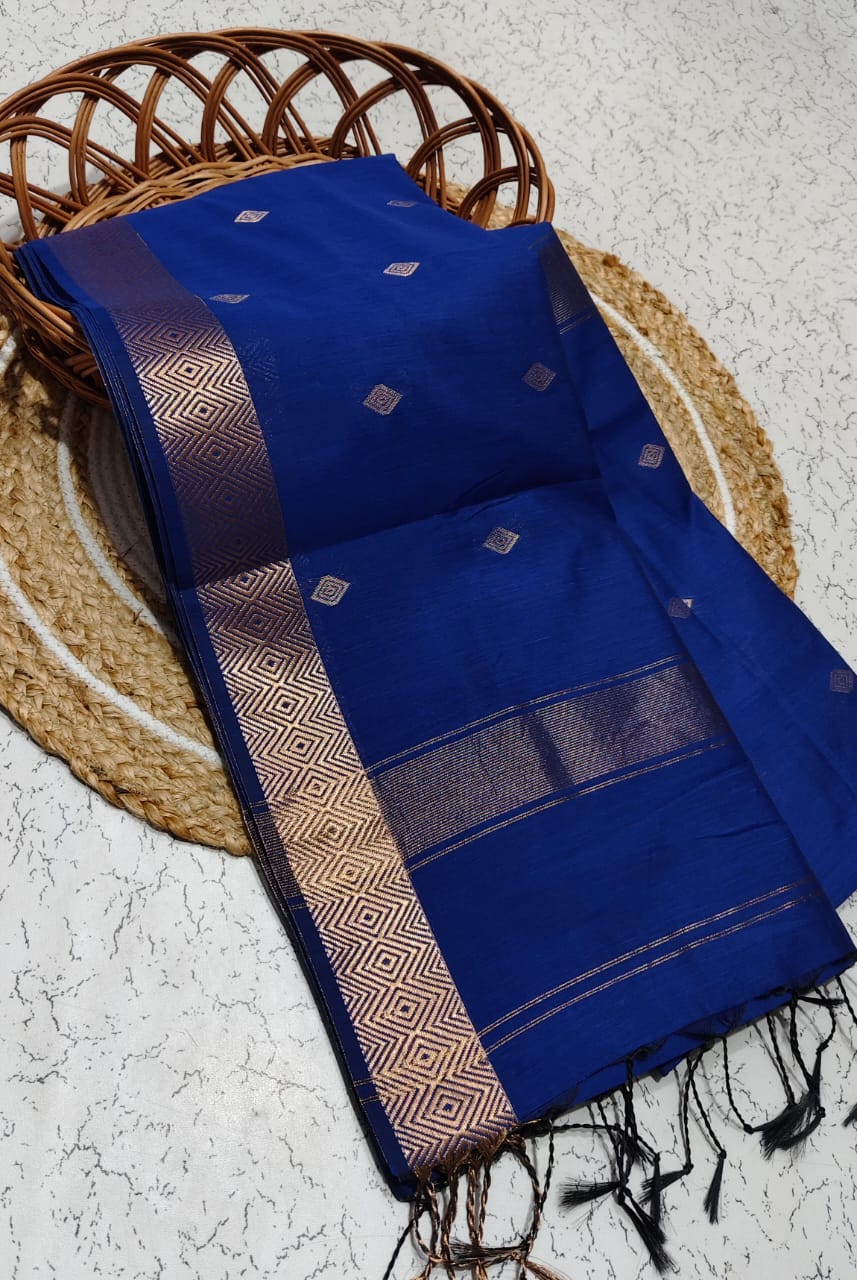 ROYAL BLUE COLOR NAYANTHARA-INSPIRED MAHESWARI COTTON SAREE