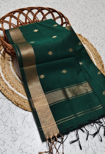 EMARALD GREEN COLOR  NAYANTHARA MAM INSPIRED MAHESWARI COTTON SAREE