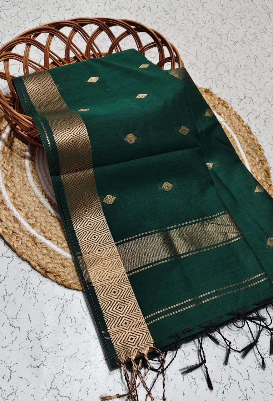 EMARALD GREEN COLOR  NAYANTHARA MAM INSPIRED MAHESWARI COTTON SAREE