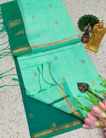 AQUA MINT WITH DEEP TEAL GREEN MAHESHWARI COTTON