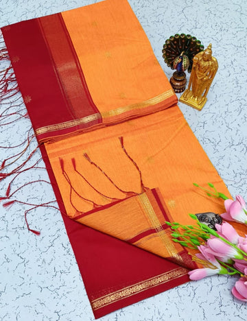TANGERINE ORANGE WITH DEEP RED BORDER MAHESHWARI COTTON