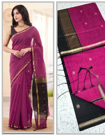 RICH MAGENTA WITH BLACK BORDER MAHESHWARI COTTON