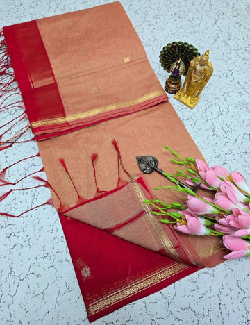 WARM PEACH WITH RICH RED MAHESHWARI COTTON
