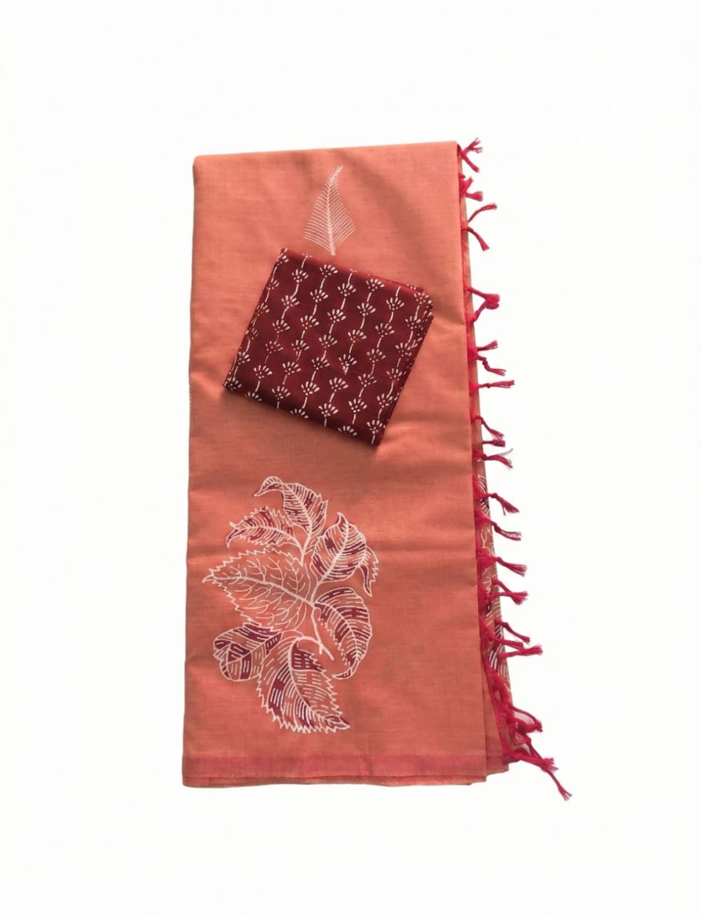 RUST ORANGE WITH DARK MAROON SOUTH COTTON SAREE