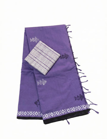 ULTRA VIOLET WITH WHITE  COLOR SOUTH COTTON SAREE