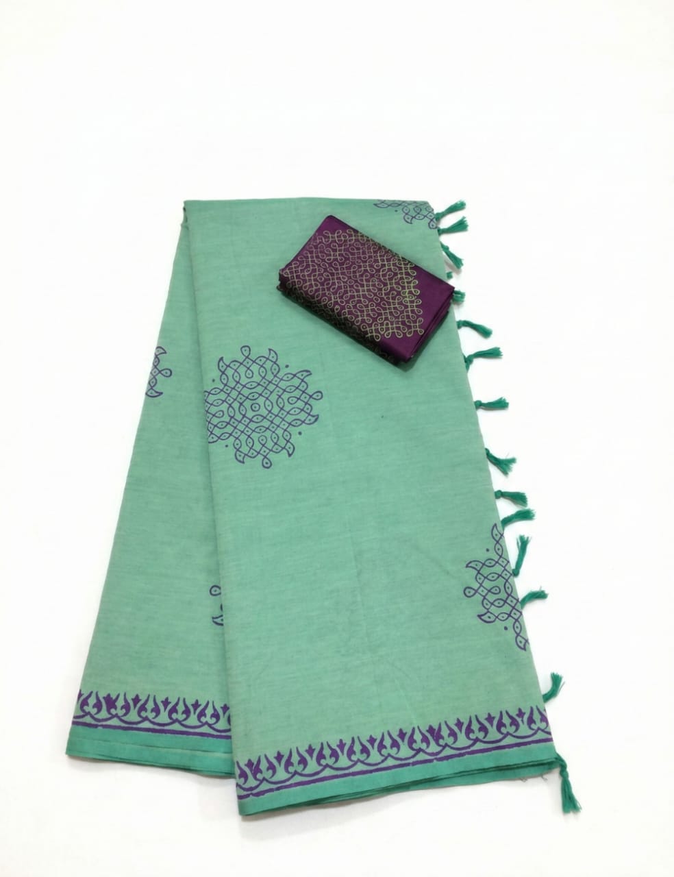 SEA GREEN WITH SOFT GREEN SOUTH COTTON SAREE