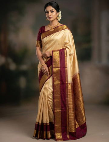 CREAM WITH MAROON KANCHIPURAM SILKS