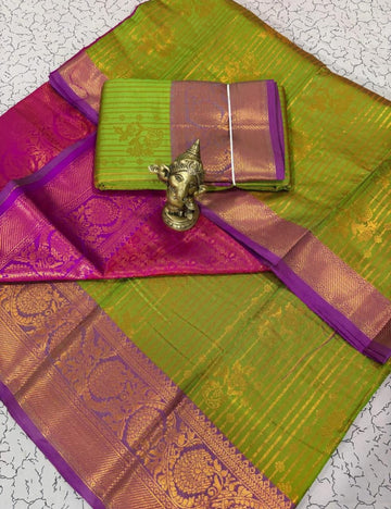 PARROT GREEN WITH PURPLE TRADITIONAL BUTTAS