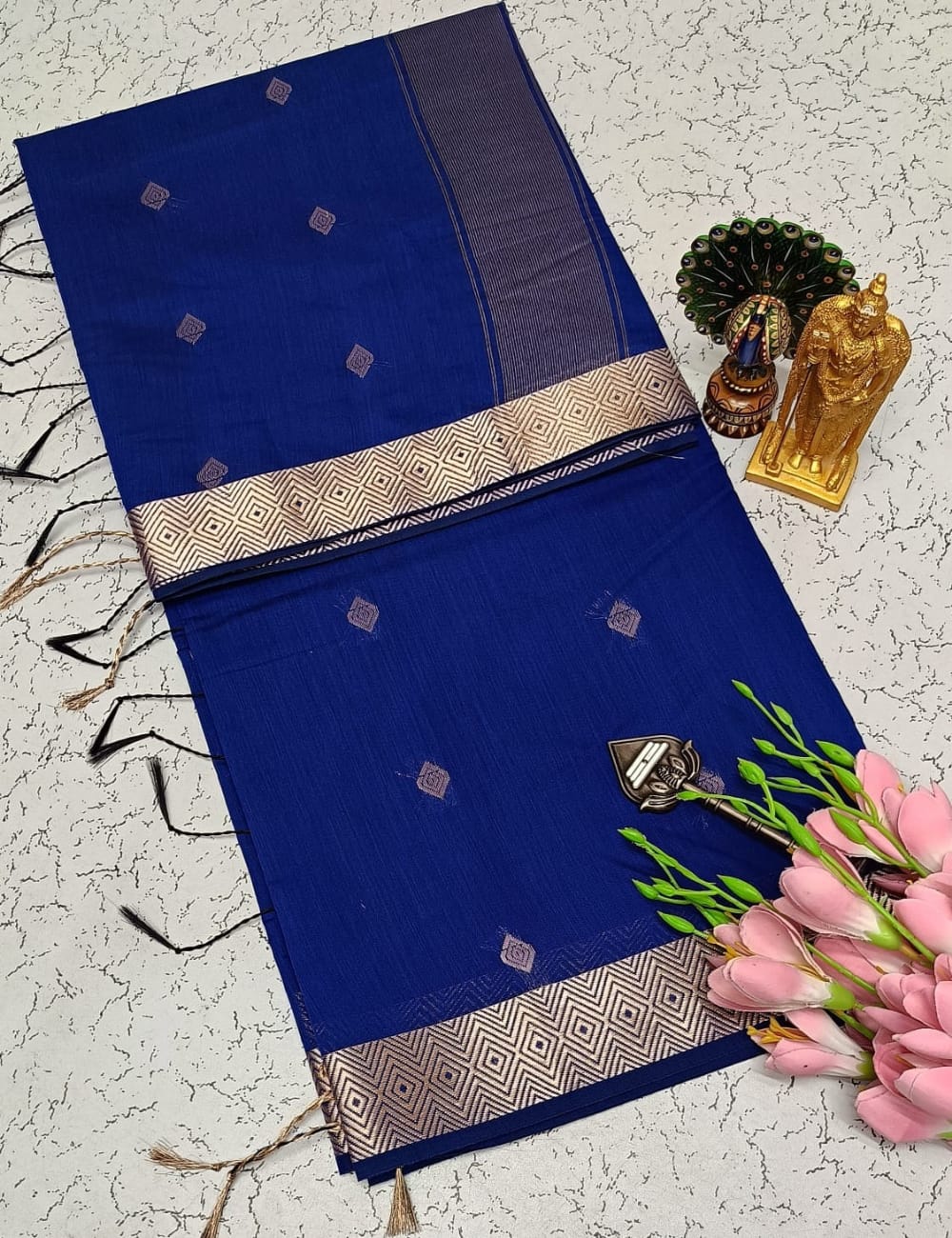 ROYAL BLUE COLOR NAYANTHARA INSPIRED MAHESHWARI COTTON SAREE