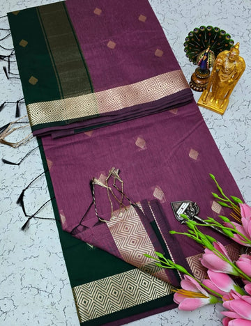 PURPLE WITH BLACK COLOR  NAYANTHARA INSPIRED MAHESHWARI COTTON SAREE