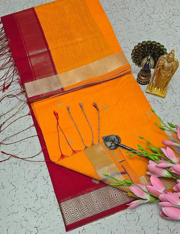 ORANGE WITH RED COLOR NAYANTHARA INSPIRED MAHESHWARI COTTON SAREE