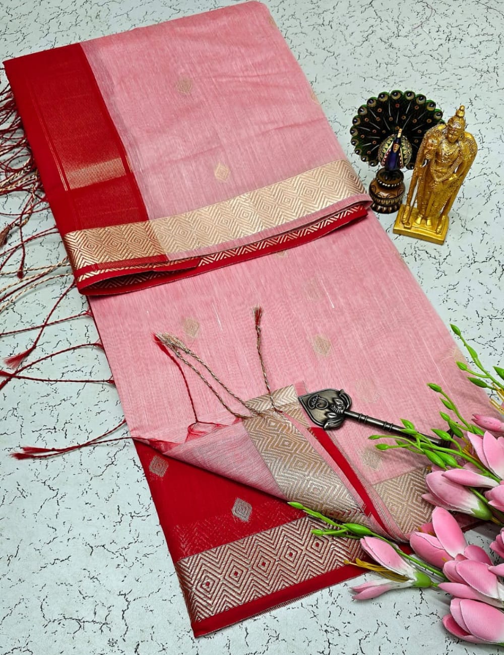 NAYANTHARA INSPIRED PINK MAHESHWARI SILK