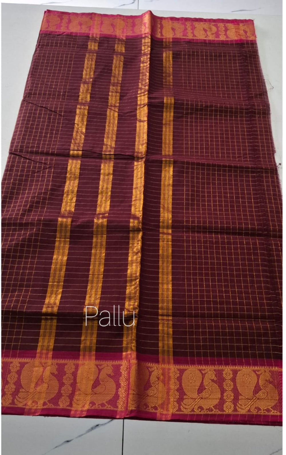 MAROON WITH PINK BORDER CHECKED SUNGUDI COTTON SAREE