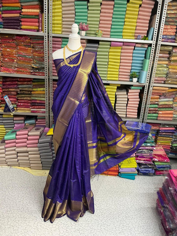 VIOLET COLOR BANARASI COTTON CHECK SOFT SILK SAREE