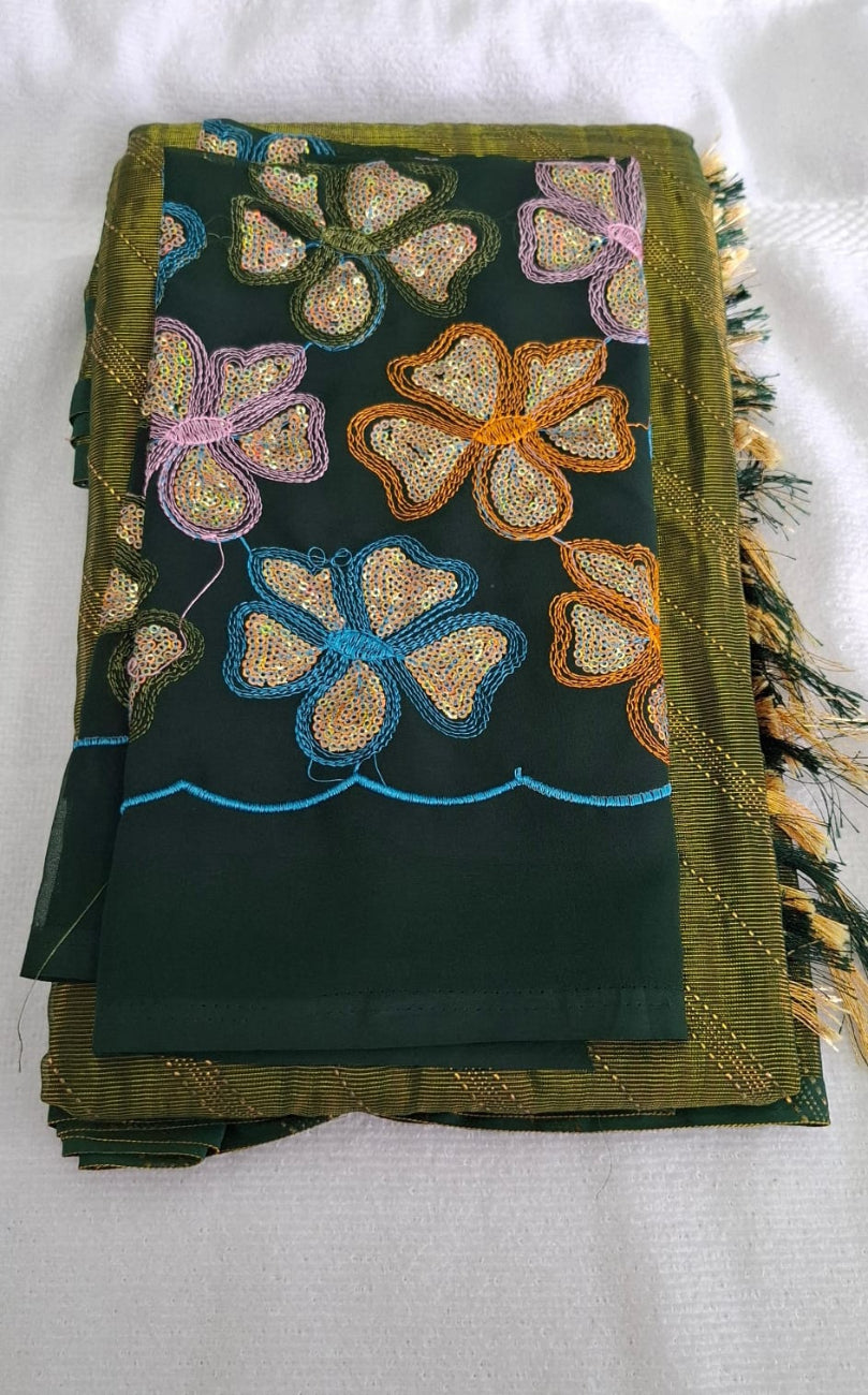SAMANTHA GREEN COLOR SAREE WITH DESIGNER BLOUSE