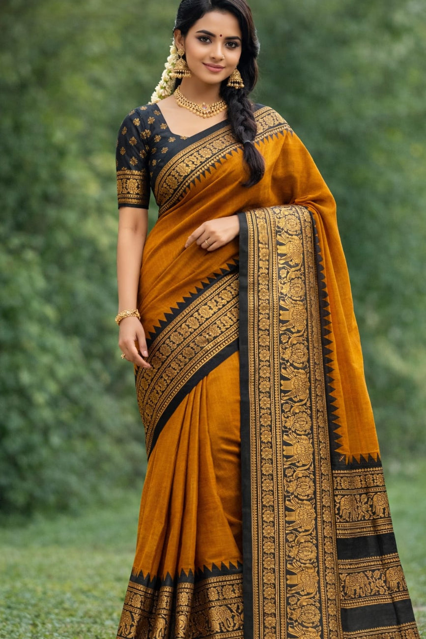 MUSTARD YELLOW PURE KANCHI COTTON SAREE