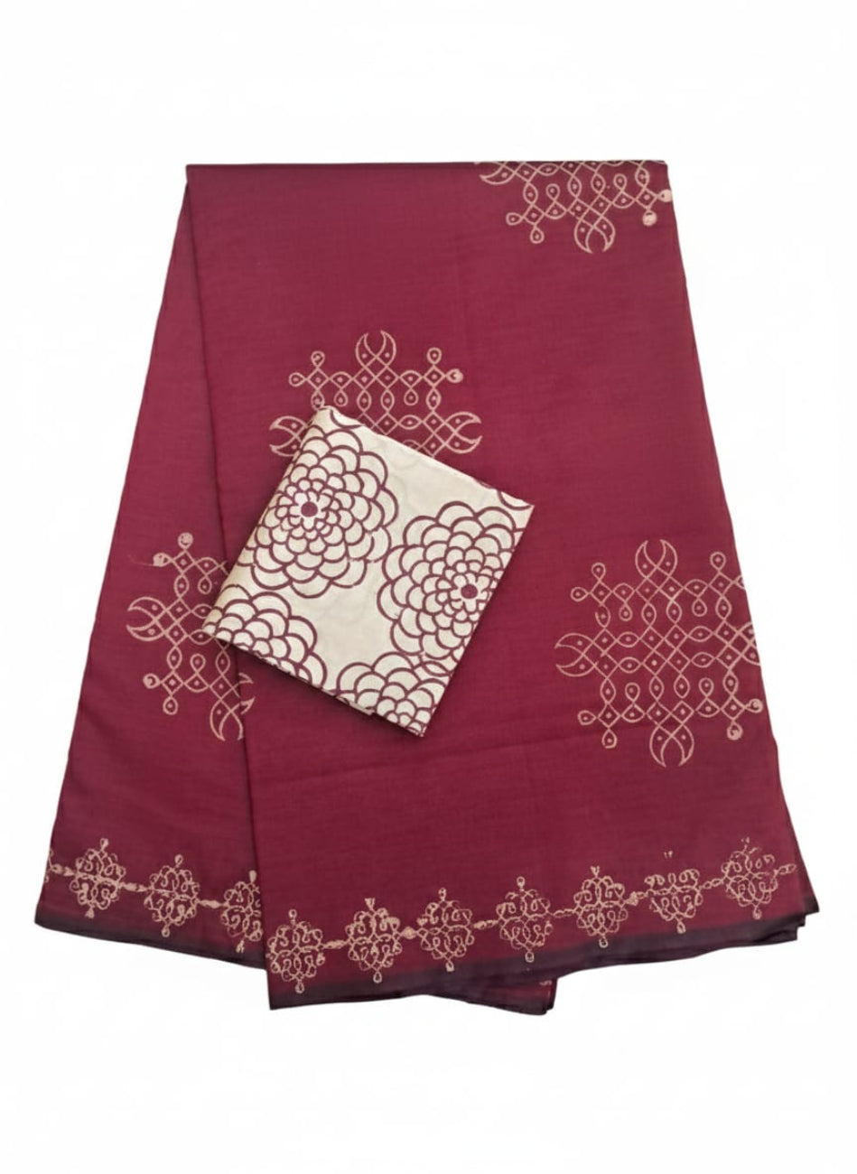 MAROON COLOR SOUTH COTTON SAREE