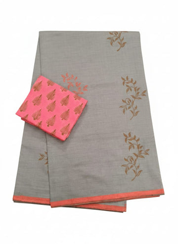 LIGHT GREY WITH PEACH PINK COLOR DESIGN SOUTH COTTON SAREE