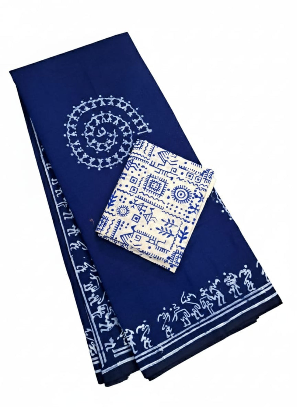 NAVY BLUE COLOR SOUTH COTTON SAREE