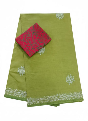 PARROT GREEN COLOR SOUTH COTTON SAREE