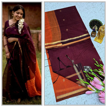 MAROON WITH ORANGE COLOR MAHESHWARI COTTON SAREE