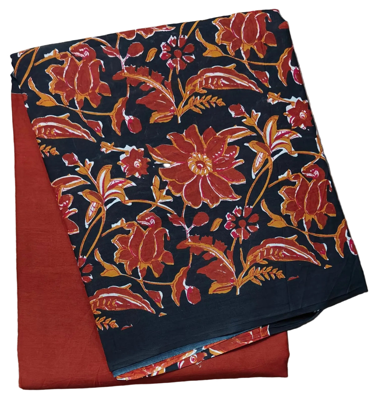RED WITH BLACK COLOR FLORAL PRINT MULMUL COTTON SAREE