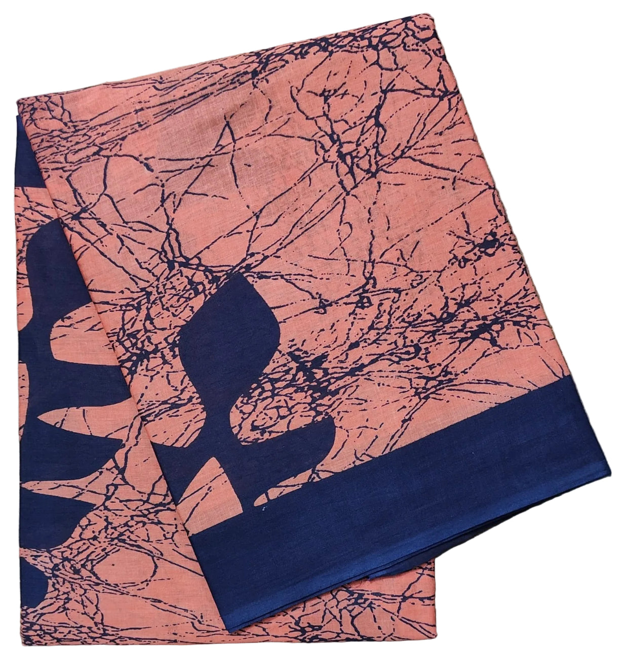 PEACH WITH NAVY BLUE COLOR MULMUL COTTON SAREE