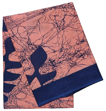 PEACH WITH NAVY BLUE COLOR MULMUL COTTON SAREE