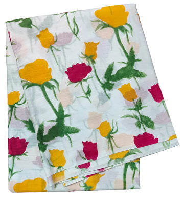 WHITE WITH MULTI COLOR FLORAL DESIGN MULMUL COTTON SAREE