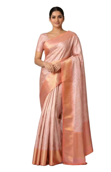 PEACH PINK COLOR BANARASI SILK SAREE