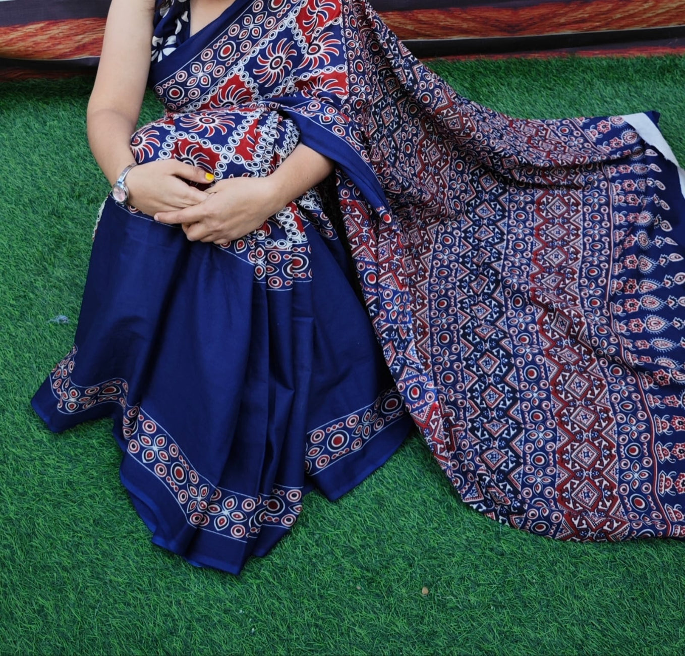 INDIGO WITH MULTI COLOR HALF-HALF PURE MULMUL COTTON SAREE