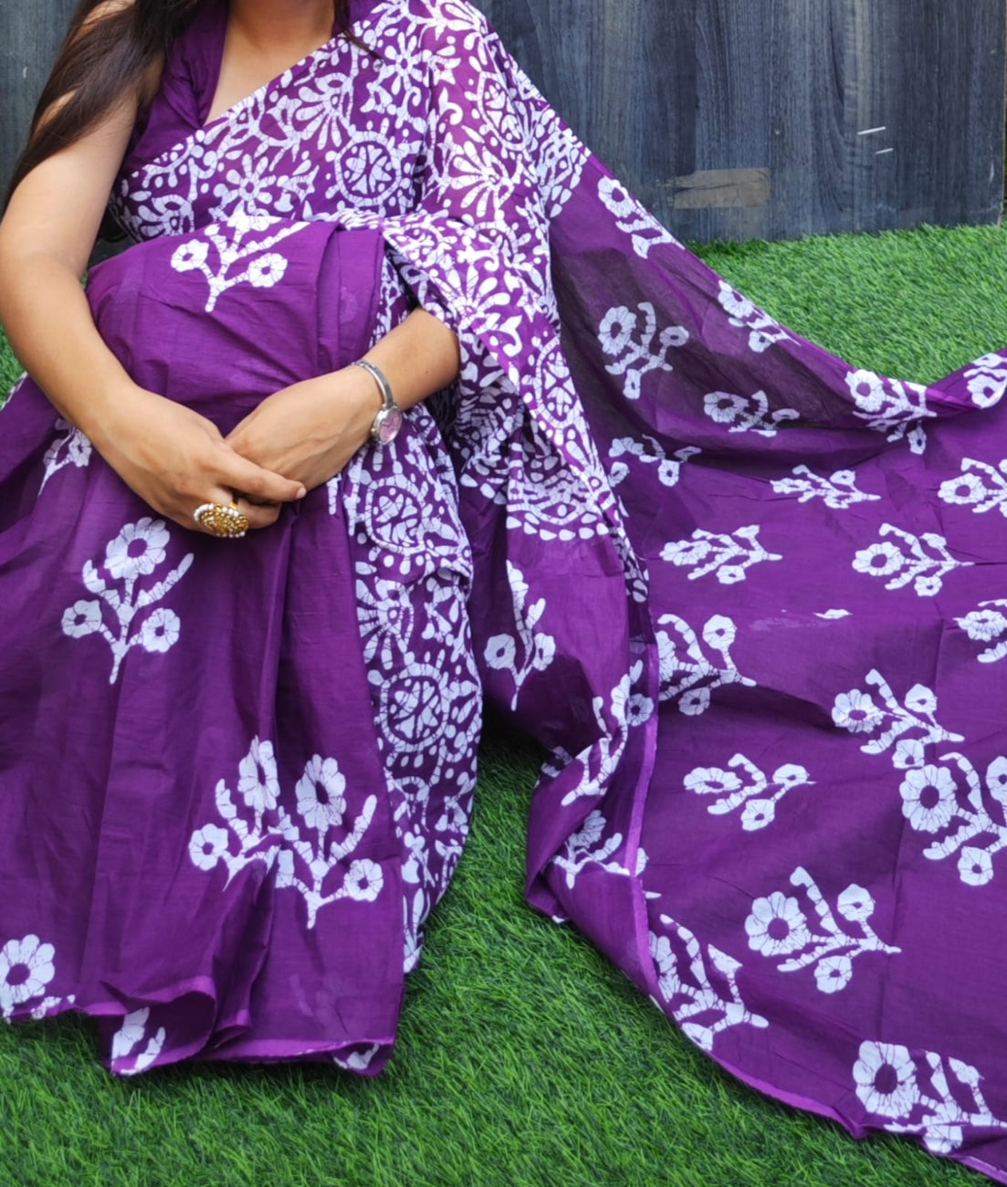 PURPLE WITH WHITE COLOR HALF-HALF PURE MULMUL COTTON SAREE