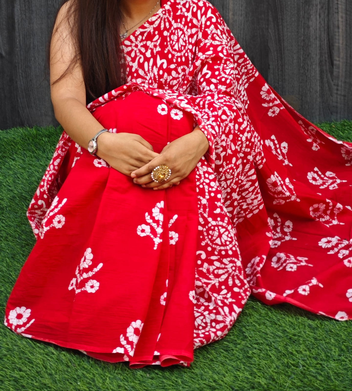 RICH RED COLOR HALF-HALF PURE MULMUL COTTON SAREE
