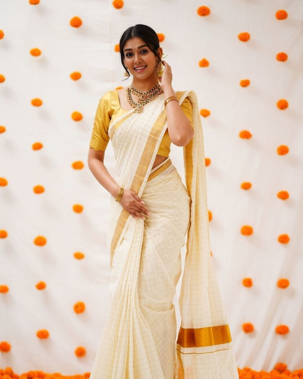 KERALA PURE COTTON CHECKED KASAVU SAREE