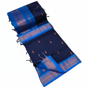 NAVY BLUE WITH ROYAL BLUE BORDER KALYANI PURE COTTON SAREE