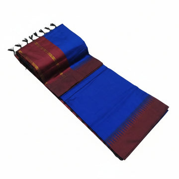 ROYAL BLUE WITH MAROON COLOR KALYANI PURE COTTON SAREE