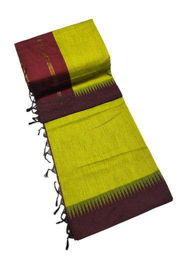 LEMON YELLOW WITH MAROON COLOR KALYANI PURE COTTON SAREE