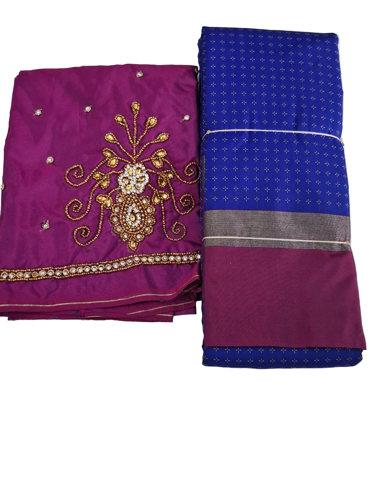BLUE WITH RICH MAGENTA COLOR AARANI PLUS SILK SAREE WIYH COMBO AARANI BLOUSE