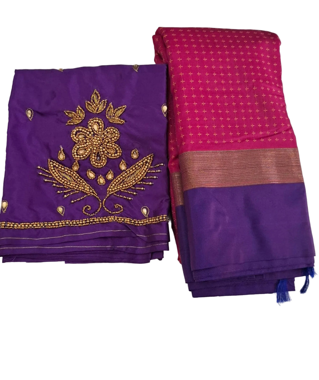 MAGENTA WITH VIOLET COLOR AARANI PLUS SILK SAREE WITH COMBO AARANI BLOUSE