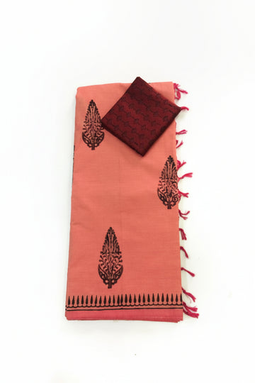 PEACH WITH MAROON COLOR PRINTED SOUTH COTTON SAREE