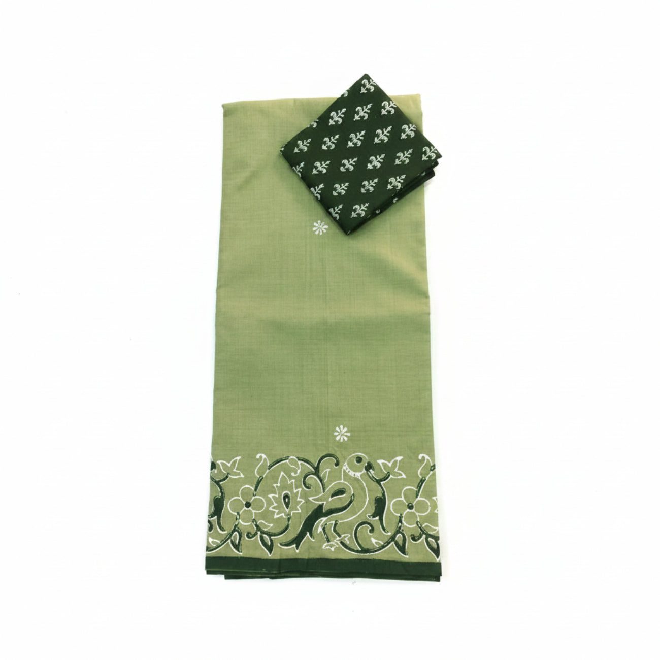 PISTA GREEN WITH DARK GREEN PRINTED SOUTH COTTON SAREE