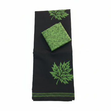BLACK WITH LEAFY GREEN PRINTED SOUTH COTTON SAREE