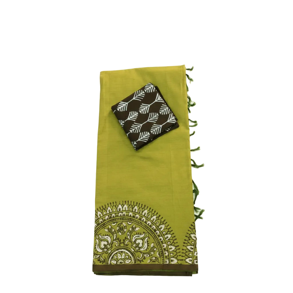 MEHNDI GREEN WITH BLACK PRINTED SOUTH COTTON SAREE