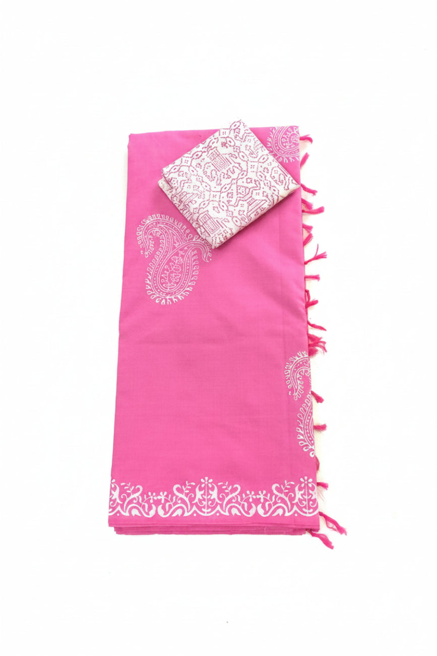 PINK WITH WHITE COLOR FLORAL PRINT SOUTH COTTON SAREE