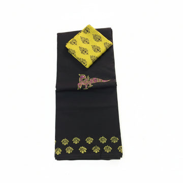 BLACK WITH YELLOW COLOR PRINTED SOUTH COTTON SAREE