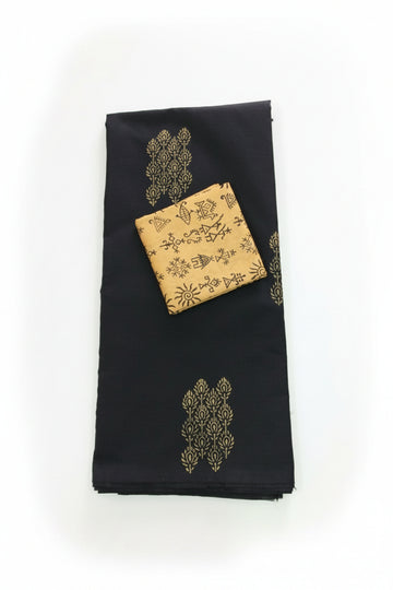 BLACK WITH BEIGE COLOR PRINTED SOUTH COTTON SAREE