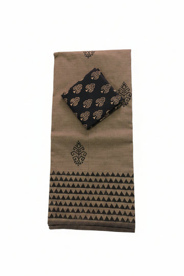 EARTHY BROWN WITH BLACK PRINTED SOUTH COTTON SAREE