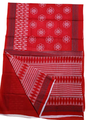 RED COLOR WITH WHITE FLORAL PRINT MULMUL COTTON SAREE