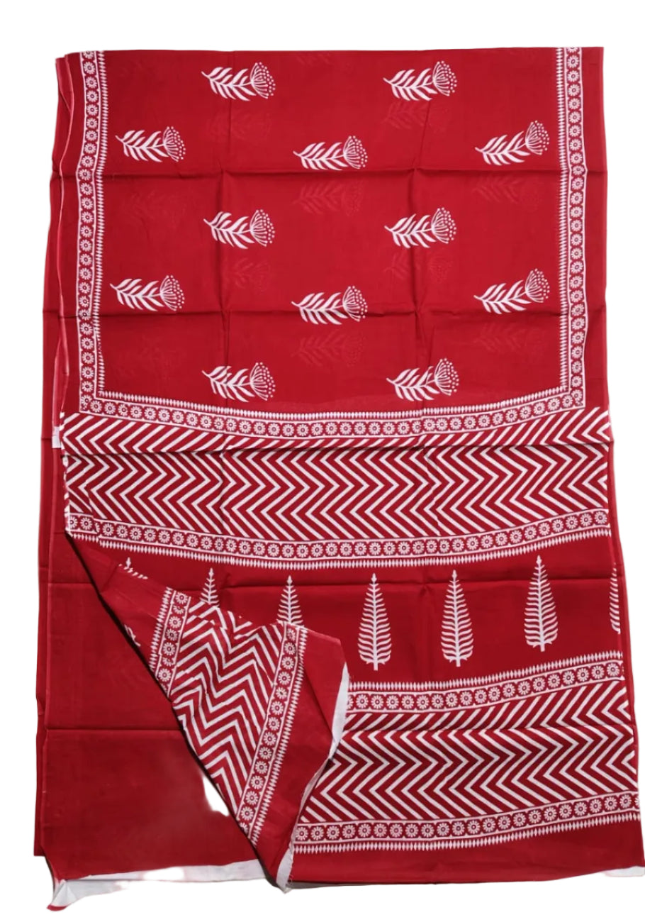 RED COLOR WITH WHITE FLORAL PRINT MULMUL COTTON SAREE