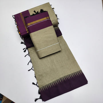 OLIVE GREY AND WINE PURPLE KALYANI COTTON SAREE